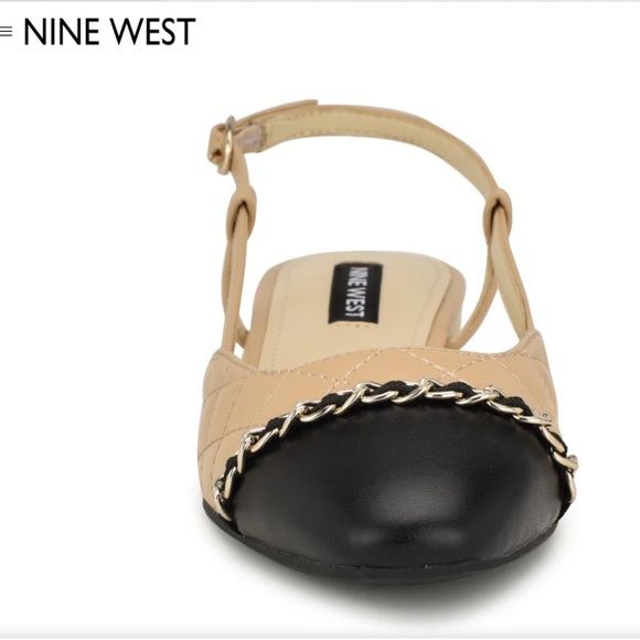 Nine West Tan and Black Slingback Flats with Chain Accent- NWT in box - Picture 2 of 6